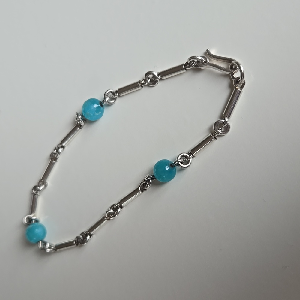 Elegant Silver and Blue Beaded Bracelet (Mexico 925)